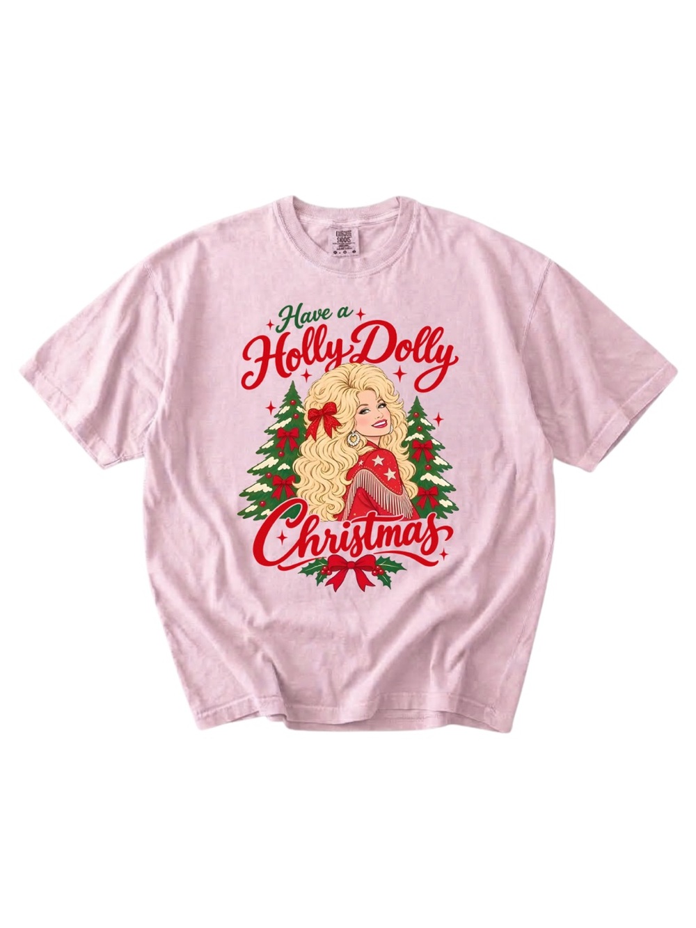 Comfort colors Have a Holly Dolly Christmas Pink Graphic Tee